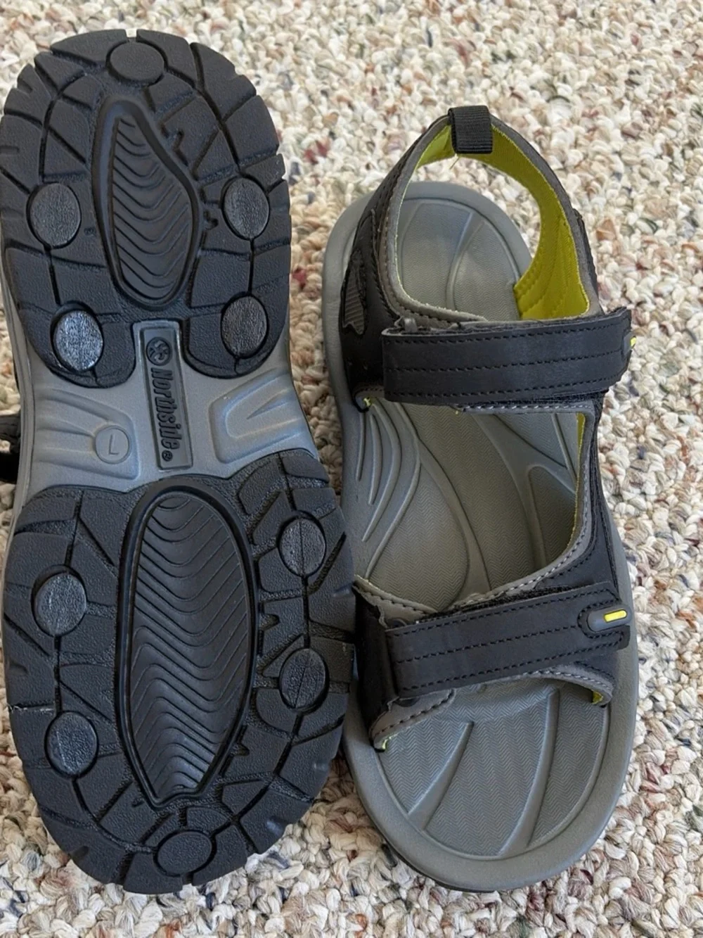 Men Gray and Black Active Sandals with Lime Accent